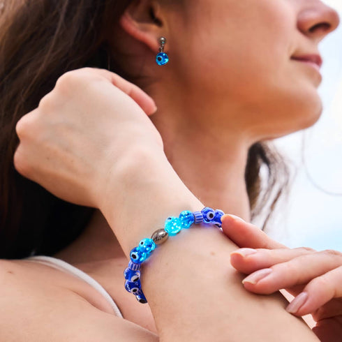 Nazar | .925 Sterling Silver | Firefly Glass Evil Eye Drop Stud Earrings